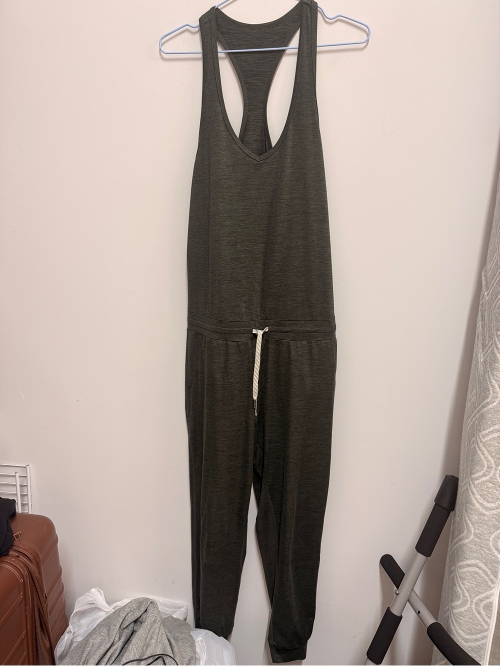 Vuori Olive Green Racerback Jumpsuit with Drawstring